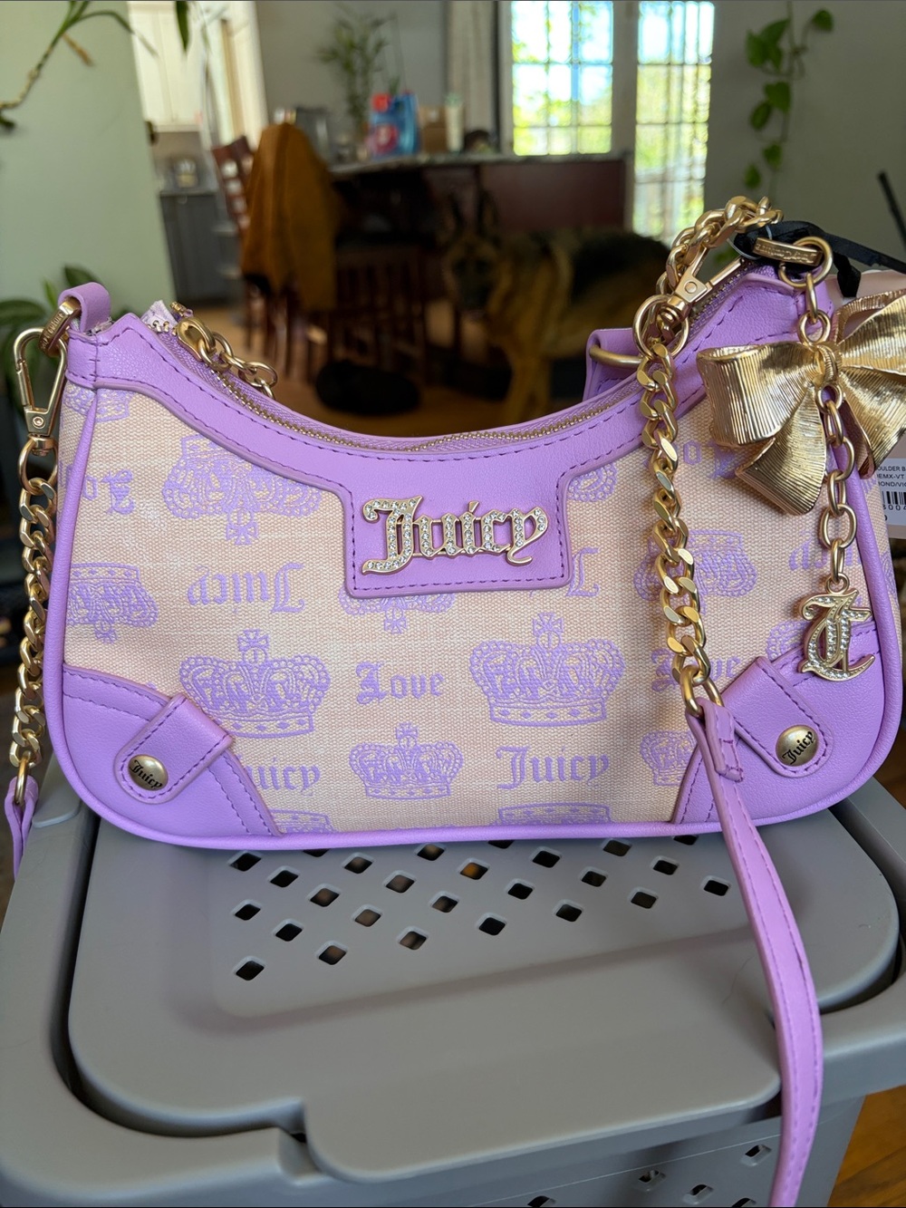 Juicy Couture Lilac and Cream Shoulder Bag with Gold Hardware